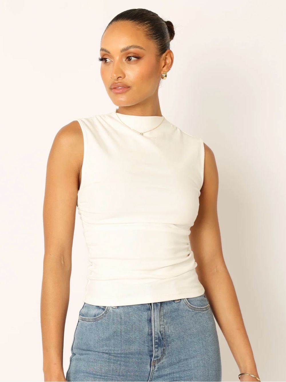 Petal & Pup Cream Ivory Ruched High Neck Tank Top NWT